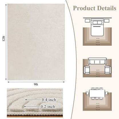 U'Artlines 9x12ft Washable Area Rug for Living Room, Beige - size: 9 x 12ft