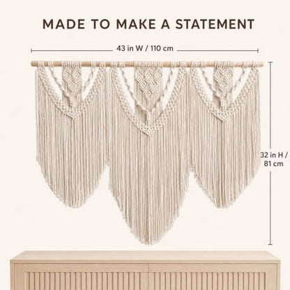 oiikain Large Macrame Wall Hanging, Boho Tapestry Wall Decor, 43 x 32 Inch - color: Beige Twelve Rhombus
