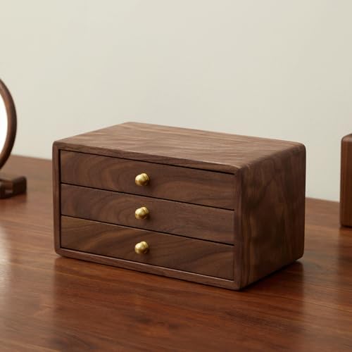 Wooden Jewelry Box, Large, Black Walnut Wood - size: 3 drawers