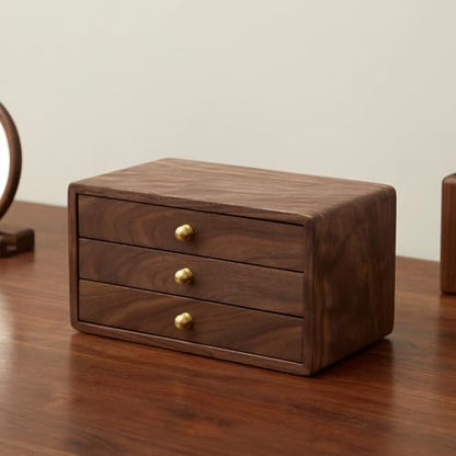 Wooden Jewelry Box, Large, Black Walnut Wood - size: 3 drawers