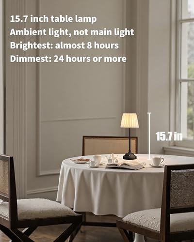 KDG Black Cordless Portable LED Table Lamp, White Fabric Shade Desk Lamp - color: Black + White Lampshade (1 Pack)