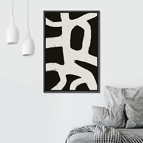 SIGNWIN Framed Canvas Print Wall Art Black Gray Geometric Loop Landscape Abstract Shapes Illustrations Modern Art Minimal Relax/Calm Duotone Dark for Living Room, Bedroom, Office - 16"x24" Black - color: A004-2202-m02, size: 24"L x 16"W