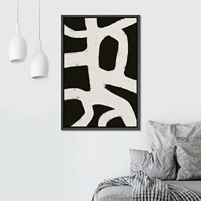 SIGNWIN Framed Canvas Print Wall Art Black Gray Geometric Loop Landscape Abstract Shapes Illustrations Modern Art Minimal Relax/Calm Duotone Dark for Living Room, Bedroom, Office - 16"x24" Black - color: A004-2202-m02, size: 24"L x 16"W