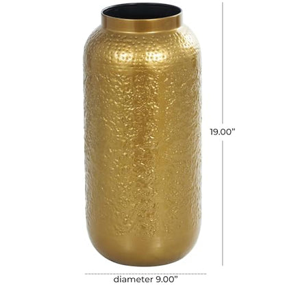 Deco 79 Metal Decorative Vase Textured Hammered Centerpiece Vase, Flower Vase for Home Decoration 9" x 9" x 19", Gold - size: 9" x 9" x 19"