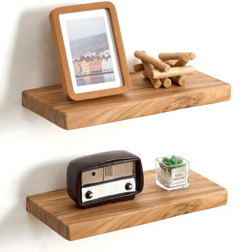 Floating Shelves for Wall, 16"Wx8"D Elm Wood Shelves, Set of 2, Natural - color: Natural, size: Round Edge,16inch, 2Packs