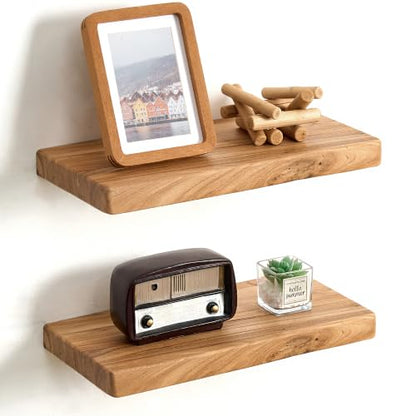 Floating Shelves for Wall, 16"Wx8"D Elm Wood Shelves, Set of 2, Natural - color: Natural, size: Round Edge,16inch, 2Packs