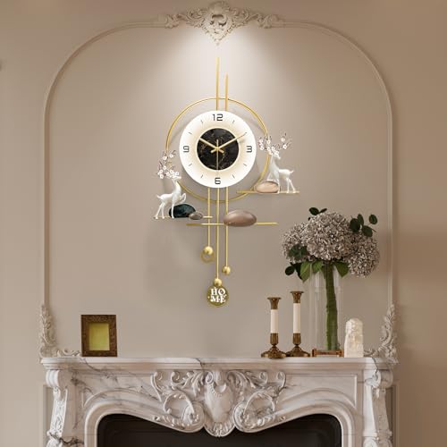 Decorative Gold Wall Clock, Large 27.5 Inch Modern Boho Silent Non-Ticking Battery Operated Wall Clock for Living Room, Bedroom, Office, Kitchen, Dining Room, Farmhouse Decor - size: 16.14"x 27.55"