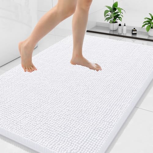 Arotive Bathroom Rugs 47x32, Soft Absorbent Shaggy Chenille Bath Rugs - color: White, size: 47" X 32"