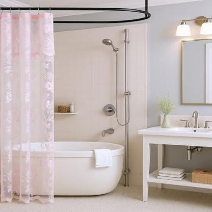 Pink Floral Lace Stall Shower Curtain with Valance 36x72 Inch 1 Panel - color: Pink, size: 36"W x 72"L (Pack of 1)