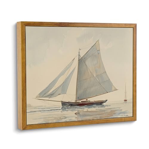 Vintage Framed Watercolor Nautical Coastal Sailboat Canvas Wall Art | Coastal Sailboat Canvas Oil Painting, Living Room Bedroom Bathroom Decor, Ready to Hang, Fade-resistant, 8"x10" - color: Coastal Sailboat, size: 8"L x 10"W