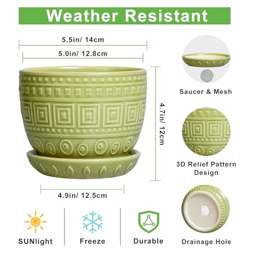 G EPGardening Ceramic Pots for Plants 5.5 Inch Round Ceramic Planter, Green - color: Palindrome Green