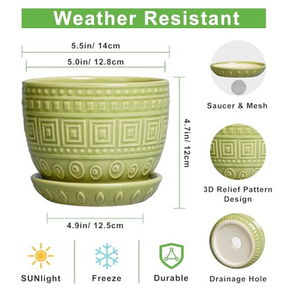 G EPGardening Ceramic Pots for Plants 5.5 Inch Round Ceramic Planter, Green - color: Palindrome Green