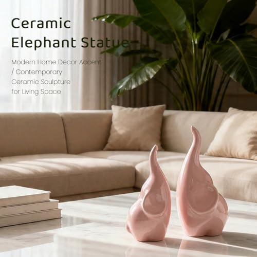 Elephant Decor Ceramic Elephant Statue Home Decor, Pair of Elephant Figurines for Living Room Bookshelf TV Stand Decor, Aesthetic Animal Sculptures Table Centerpiece, Housewarming Gifts (Pink) - color: Pink