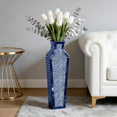 SHYFOY Blue Crushed Diamond Mirrored Floor Vase for Living Room, 26.8" Tall - color: Blue, size: 26.8"H x 7.8"L x 4.7"W