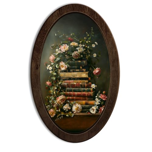 YZSLA Vintage Moody Floral Book Framed Wall Art,Wildflower Oval Wall Art - color: Floral Book