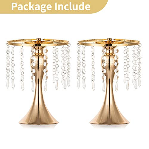 NUPTIO Tall Vase Table Centerpiece, 10.2", Gold, 2 Pcs | Crystal Metal Flower Holder Stand, for Wedding Reception, Tables, Road Lead, Party - color: Gold, size: 2 x S