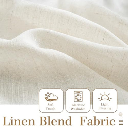 DriftAway Semi Sheer Scalloped Edge Linen Coastal Beach Window Curtains for Living Room Bedroom 2 Panels Rod Pocket Each Size 52 Inch by 72 Inch Taupe - color: Linen Taupe, size: 52"W x 72"L (Pack of 2)