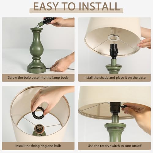 22" Farmhouse Table Lamps Set of 2, Rustic Bedside Lamps for Bedroom - color: E. Antique Green