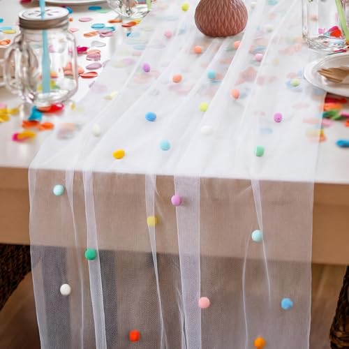 Moukeren 1 Pc 27.5 x 120 Inch Birthday Tulle Table Runner, Candy Colors - color: Candy Colors