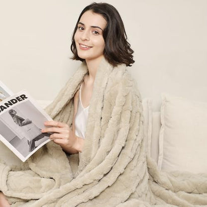 Aganear Fleece Throw Blanket for Bed Couch 90"x90" Khaki - color: Khaki, size: Queen(90×90in)