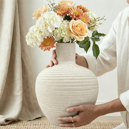 Oakrain Large Flower Vase with Groove Texture, 13" Tall Floor Vase, White - size: 13 Inch