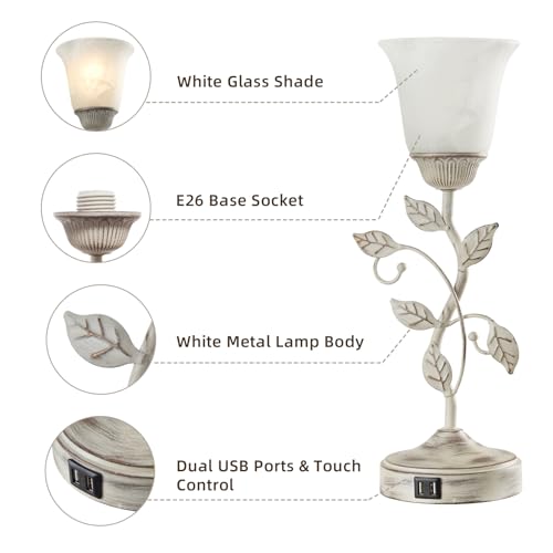 Rustic Touch Table Lamp for Bedroom with 2 USB C+A Ports - color: 1 Pack - Retro White