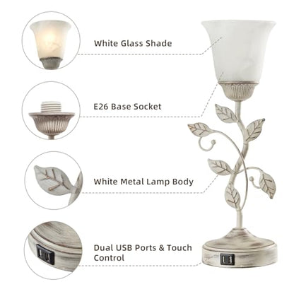 Rustic Touch Table Lamp for Bedroom with 2 USB C+A Ports - color: 1 Pack - Retro White