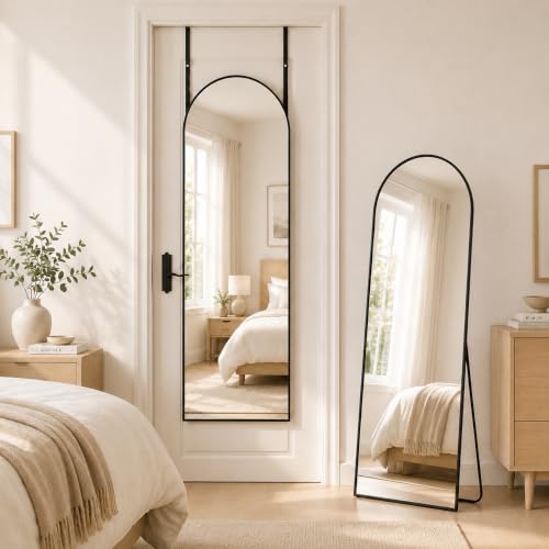 56"x14" Full Length Mirror, Over The Door Mirror,Black - color: Black, size: 56"L x 14"W