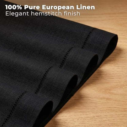 Signature Linen™ by D'Moksha, Black Placemats Set of 4, 14 x 19 Inch, 100% Pure Linen Table Mats, Hemstitch, Machine Washable Cloth Placemats- Fall, Weddings, Outdoor Hosting - color: Black, size: Set of 4 (14 X 19 Inch)