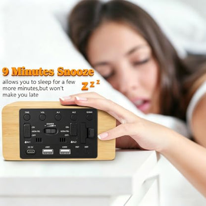 Andoolex Wooden Digital Alarm Clock with Wireless Charging, 0-100% Adjustable Brightness Dimmer and Alarm Volume, Weekday/Weekend Mode, Dual Alarm, Snooze, 12/24H, Wood LED Clock for Bedroom (Bamboo) - color: Bamboo