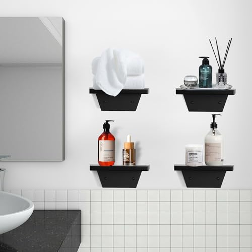Small Wall Shelves,Speaker Shelf,Floating Shelf Trapezoid for Wifi Router - color: Black, size: Set of 2