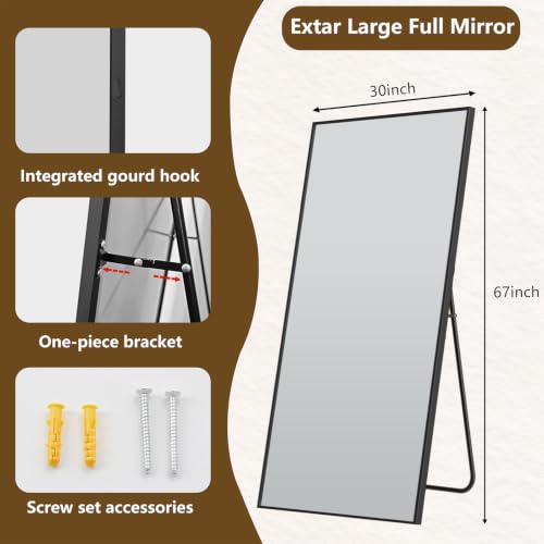 Koonmi 67"x30" Floor Mirror Full Length, Large Black Mirror - color: Black, size: 67"L x 30"W