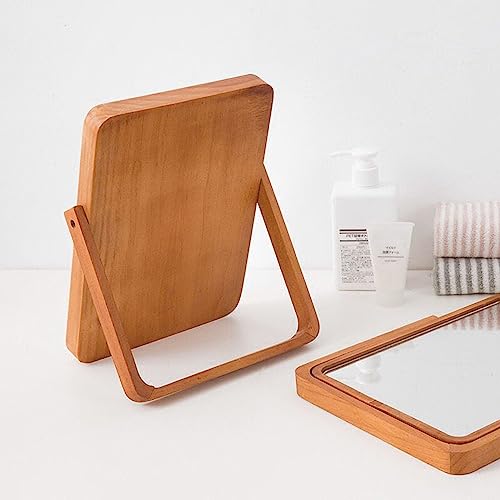 Mokoze Wood Desk Mirror, Adjustable Tabletop Vanity Mirror, 10.55" x 7.87"