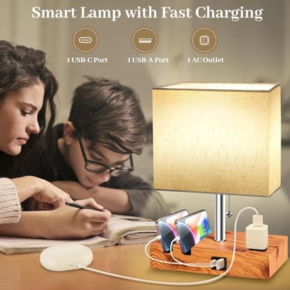 Smart RGB Dimmable Table Lamp Compatible with Alexa&APP&Remote Control, Wood Base - color: Wood, size: 1 Pack