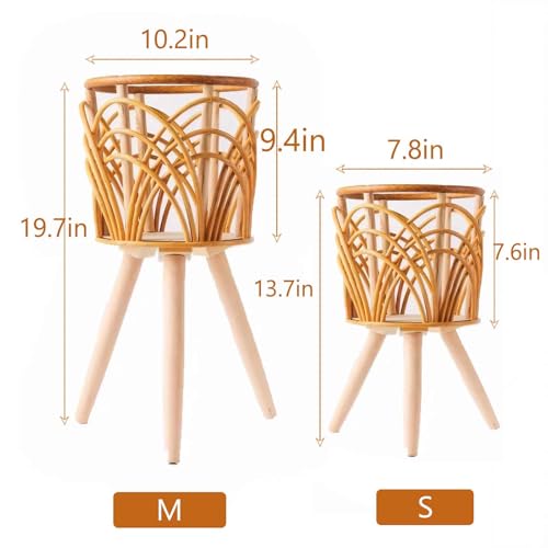Boho Rattan Plant Stand, Set of 2 (Small & Medium), Indoor Outdoor
