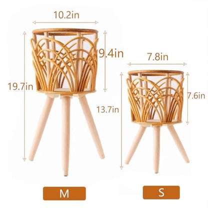 Boho Rattan Plant Stand, Set of 2 (Small & Medium), Indoor Outdoor