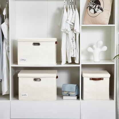17" Large Fabric Storage Box with Lids, 3-Pack, White - color: White, size: Large-17"