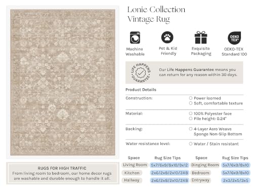 HUGEAR 6x9 Beige Neutral Area Rugs Washable Rug Carpet - color: Beige, size: 6' x 9' (Rectangular)