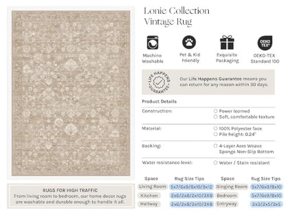 HUGEAR 5x7 Beige Neutral Area Rugs Washable Rug Carpet - color: Beige, size: 5' x 7' (Rectangular)