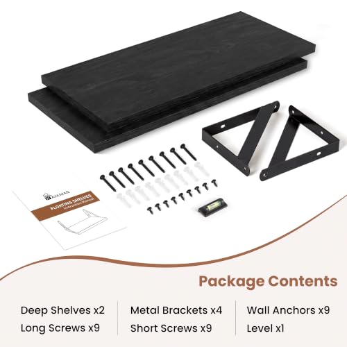 Axeman 18 Inch Floating Shelves, 8 Inch Deep Black Wall Shelves Set of 2 - color: Black, size: 18 Inch