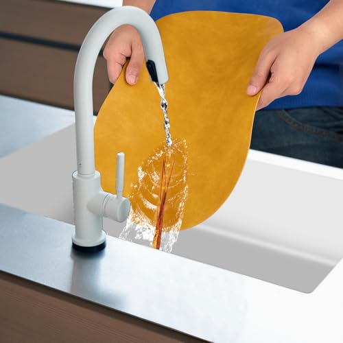 ADRIMER Oval Placemats Set of 6, Wipeable Faux Leather, Yellow - color: Yellow