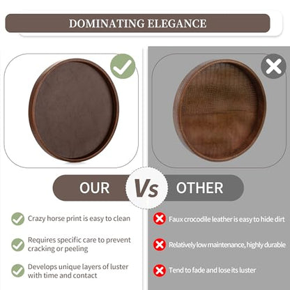 Hanobe Decorative Tray for Coffee Table Faux Leather Round Serving Plate