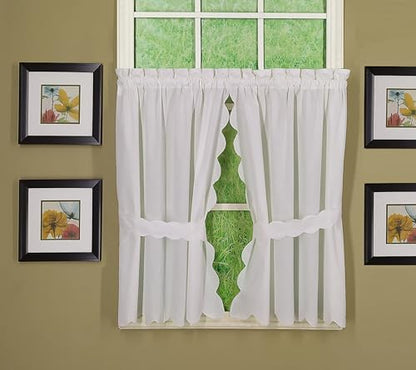 Today's Curtain, Orleans Scallop Curtain, White 36" Tier Pair and Tieback, 60" W x 36" L, White - color: White, size: 60"W x 36"L (Pack of 1)