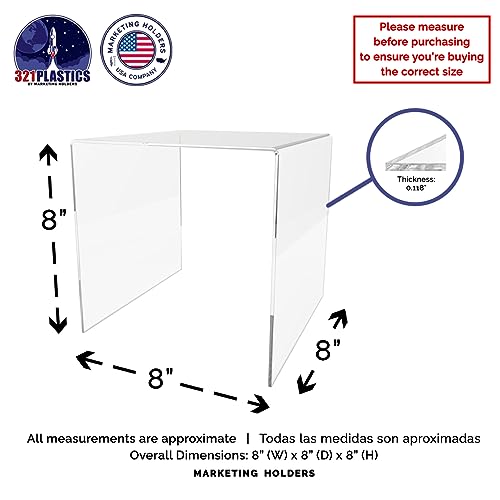 Marketing Holders 2 Pack Acrylic Riser Display Platform 8 Inch Wide Clear Square One Piece Lucite Retail Product Showcase Shelf Lifting Merchandising Pedestal Stand for Expos and Tradeshows - size: 8"W x 8"H