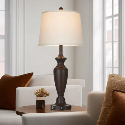 30" Tall Brown Table Lamps Set of 2 for Living Room, Touch Control Bedside Lamps for Bedroom Nightstand, 3-Way Dimmable Farmhouse Lamps with Charging Ports (2 LED Bulbs Included) - color: Brown - 30"H