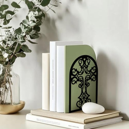 Peacoblue 5.3"x4.3"x7.9" Metal Bookends, Heavy Duty Book Ends for Shelves - style: Cross