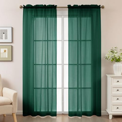 Green Sheer Curtains 84 Inches Long Rod Pocket - color: Hunter Green, size: 42"W x 84"L (Pack of 2)
