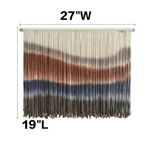 Flber Macrame Wall Hanging Blue Dip Dye for Bedroom 27" W x 19" L - color: Brown and Blue, size: 27"W*19"L