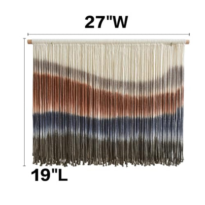 Flber Macrame Wall Hanging Blue Dip Dye for Bedroom 27" W x 19" L - color: Brown and Blue, size: 27"W*19"L