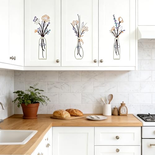 Embewhis Wall Decor Metal Flowers 3pcs, Rustic Farmhouse Flower Sculptures, 13.7" Wall Art Decor, Drill-Free Install Option for Living Room, Kitchen, Bedroom & Bathroom - size: G
